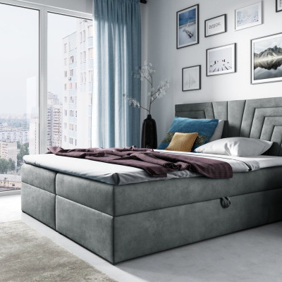 Čalúnená posteľ s prešívaným čelom SUSANA 160x200, šedá + topper ZDARMA