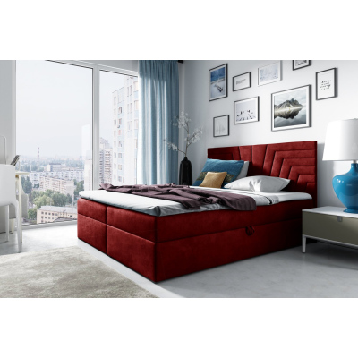 Čalúnená posteľ s prešívaným čelom SUSANA 180x200, červená + topper ZDARMA