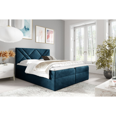 Boxspringová posteľ ASKOT - 140x200, modrá + topper ZDARMA