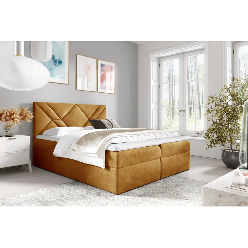 Boxspringová posteľ ASKOT - 180x200, žltá + topper ZDARMA