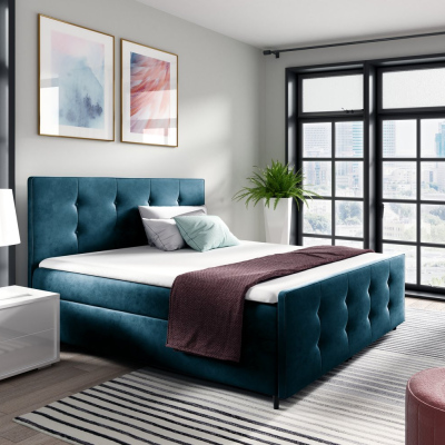 Čalúnená posteľ CELESTE - 200x200, modrá + topper ZDARMA