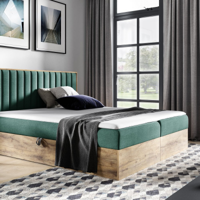 Boxspringová posteľ CHANTELLE 4 - 160x200, zelená + topper ZDARMA