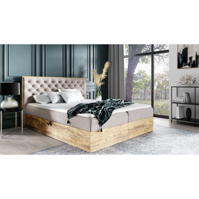 Boxspringová posteľ CHANTELLE 3 - 140x200, béžová + topper ZDARMA