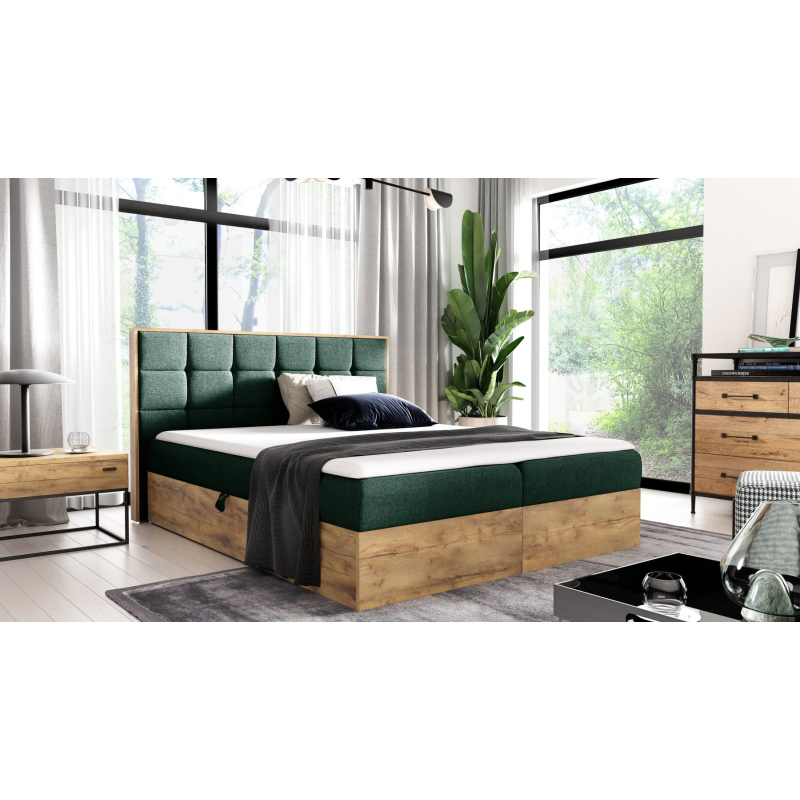 Boxspringová posteľ ALOIS 1 - 140x200, zelená + topper ZDARMA