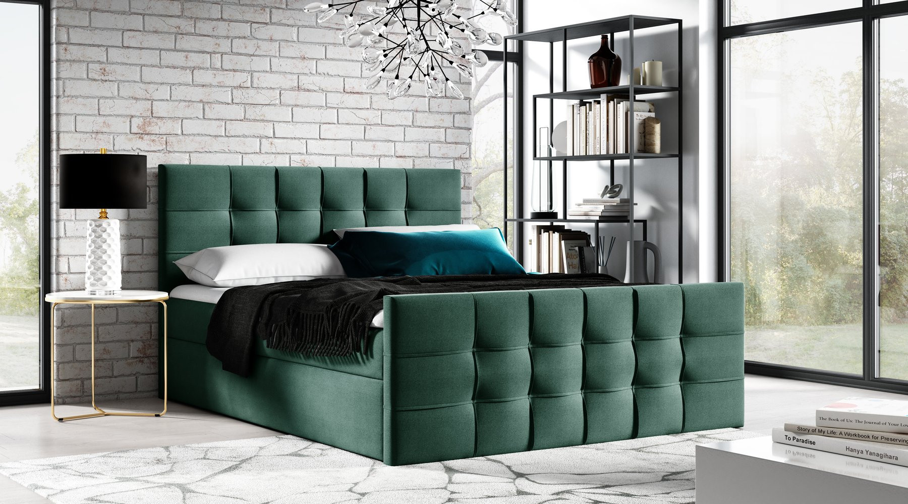 Čalúnená boxspringová posteľ IVANA 1 LUX - 200x200, zelená + topper ZDARMA