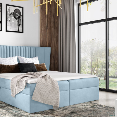Čalúnená posteľ ZOJA - 200x200, svetlo modrá + topper ZDARMA