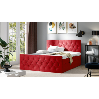 Čalúnená posteľ TIBOR LUX - 200x200, červená + topper ZDARMA