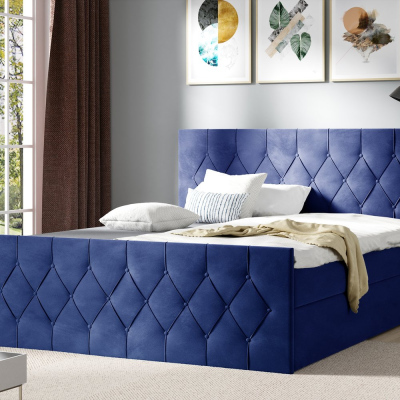 Čalúnená posteľ TIBOR LUX - 200x200, modrá + topper ZDARMA