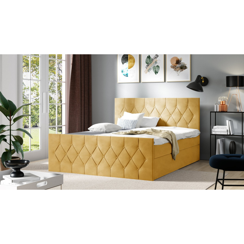 Čalúnená posteľ TIBOR LUX - 200x200, žltá + topper ZDARMA