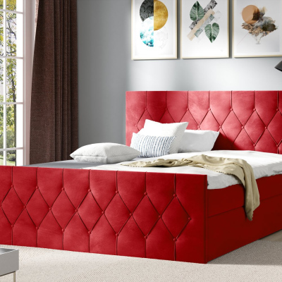 Čalúnená posteľ TIBOR LUX - 180x200, červená + topper ZDARMA