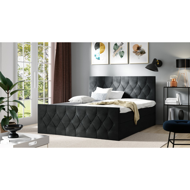 Čalúnená posteľ TIBOR LUX - 180x200, čierna + topper ZDARMA