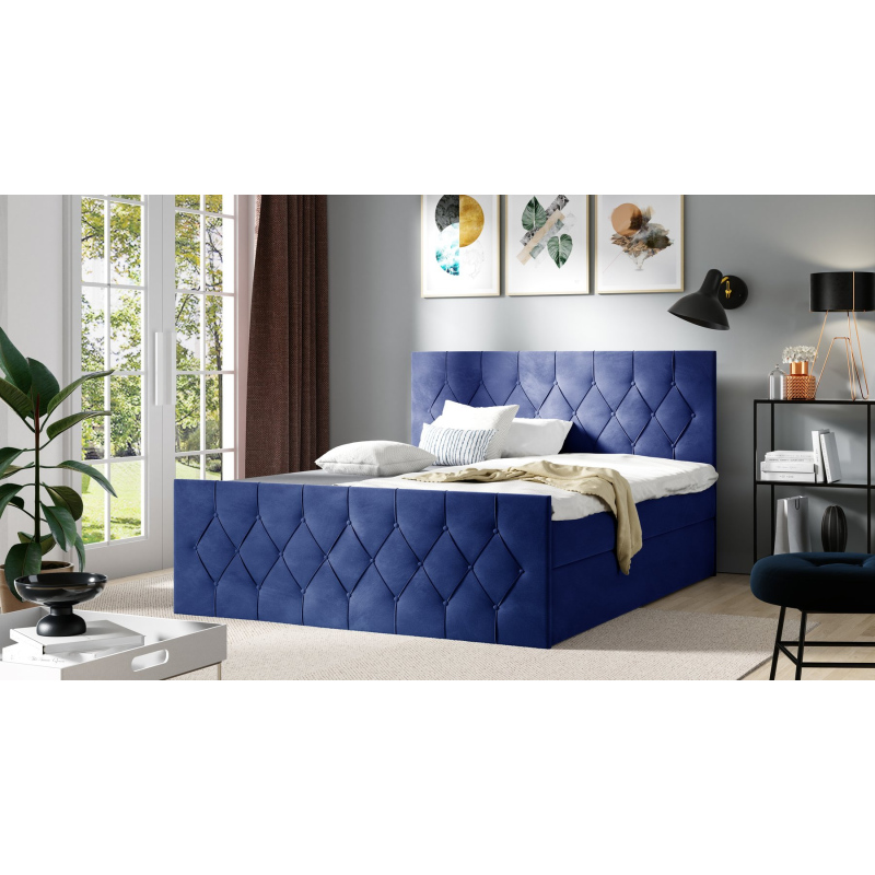 Čalúnená posteľ TIBOR LUX - 180x200, modrá + topper ZDARMA