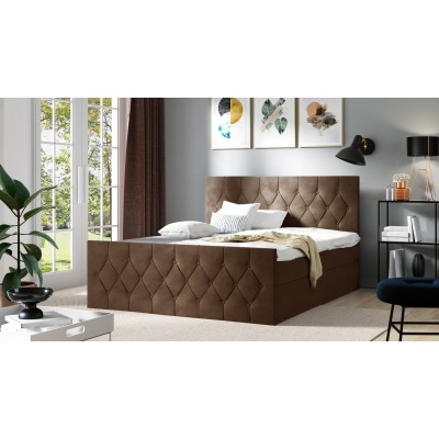 Čalúnená posteľ TIBOR LUX - 160x200, hnedá + topper ZDARMA
