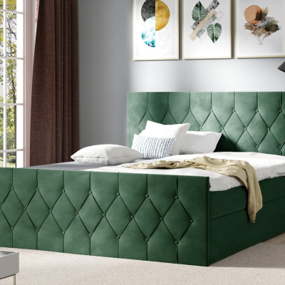 Čalúnená posteľ TIBOR LUX - 140x200, zelená + topper ZDARMA
