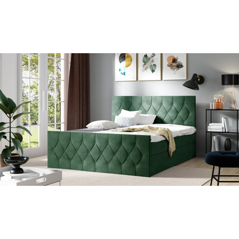 Čalúnená posteľ TIBOR LUX - 120x200, zelená + topper ZDARMA