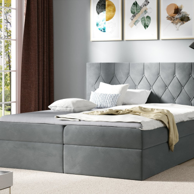 Posteľ boxspring TIBOR - 200x200, šedá + topper ZDARMA