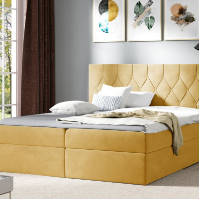 Posteľ boxspring TIBOR - 180x200, žltá + topper ZDARMA