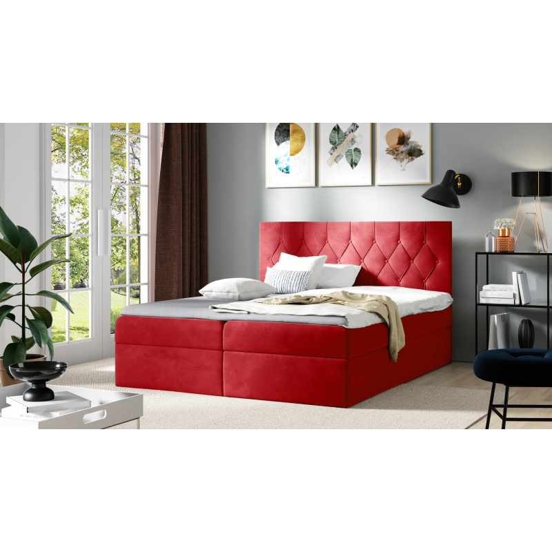 Posteľ boxspring TIBOR - 160x200, červená + topper ZDARMA