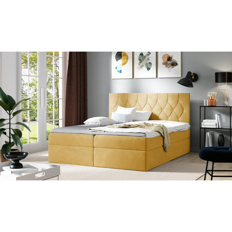 Posteľ boxspring TIBOR - 160x200, žltá + topper ZDARMA