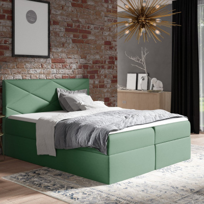 Čalúnená posteľ ZOE - 200x200, zelená + topper ZDARMA