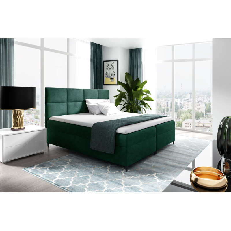 Boxspringová posteľ s úložným priestorom BRIGITA - 200x200, zelená + topper ZDARMA