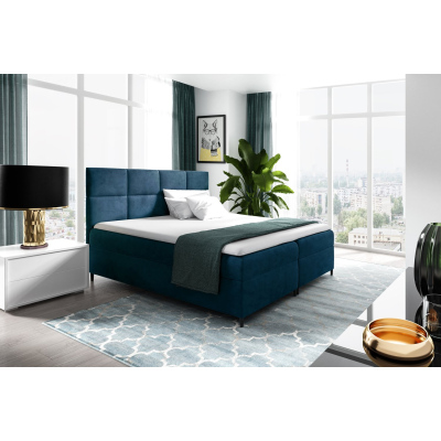 Boxspringová posteľ s úložným priestorom BRIGITA - 200x200, modrá + topper ZDARMA