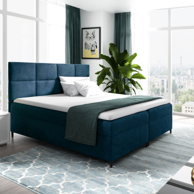 Boxspringová posteľ s úložným priestorom BRIGITA - 140x200, modrá + topper ZDARMA