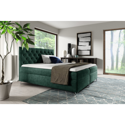 Boxspringová posteľ SHANNON - 200x200, zelená + topper ZDARMA