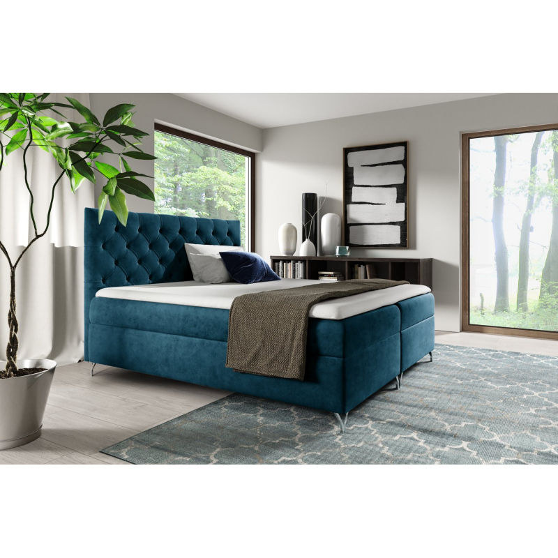 Boxspringová posteľ SHANNON - 180x200, modrá + topper ZDARMA