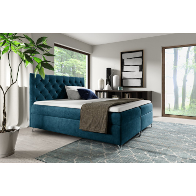 Boxspringová posteľ SHANNON - 160x200, modrá + topper ZDARMA