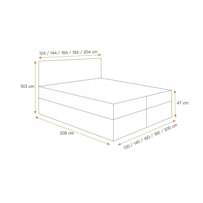 Boxspringová posteľ s prešívaným čelom EUGENA - 200x200, žltá + topper ZDARMA