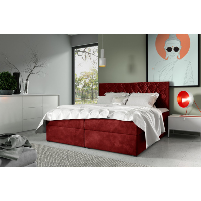 Boxspringová posteľ s prešívaným čelom EUGENA - 200x200, červená + topper ZDARMA
