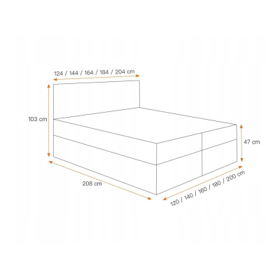 Boxspringová posteľ s prešívaným čelom EUGENA - 180x200, šedá + topper ZDARMA