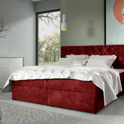 Boxspringová posteľ s prešívaným čelom EUGENA - 160x200, červená + topper ZDARMA