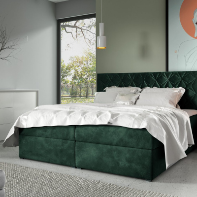 Boxspringová posteľ s prešívaným čelom EUGENA - 140x200, zelená + topper ZDARMA