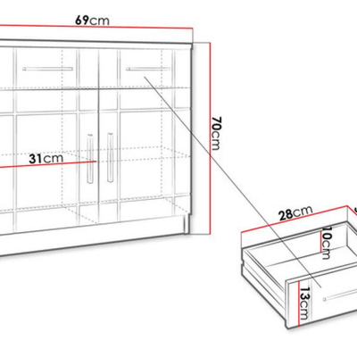 Kombinovaná komoda PARISA - šírka 69 cm, dub sonoma / biela