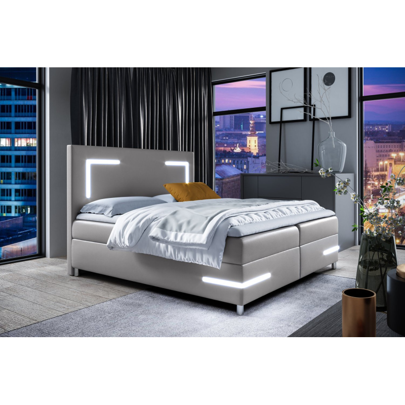 Čalúnená posteľ s osvetlením KAZIMA - 180x200, šedá + topper ZDARMA