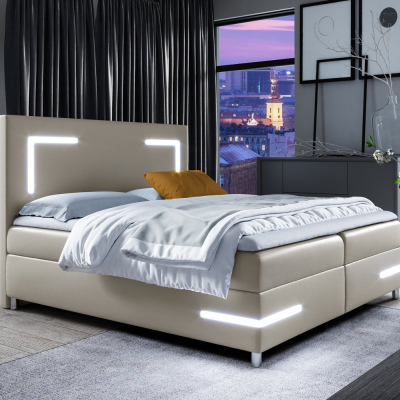 Čalúnená posteľ s osvetlením KAZIMA - 180x200, béžová + topper ZDARMA