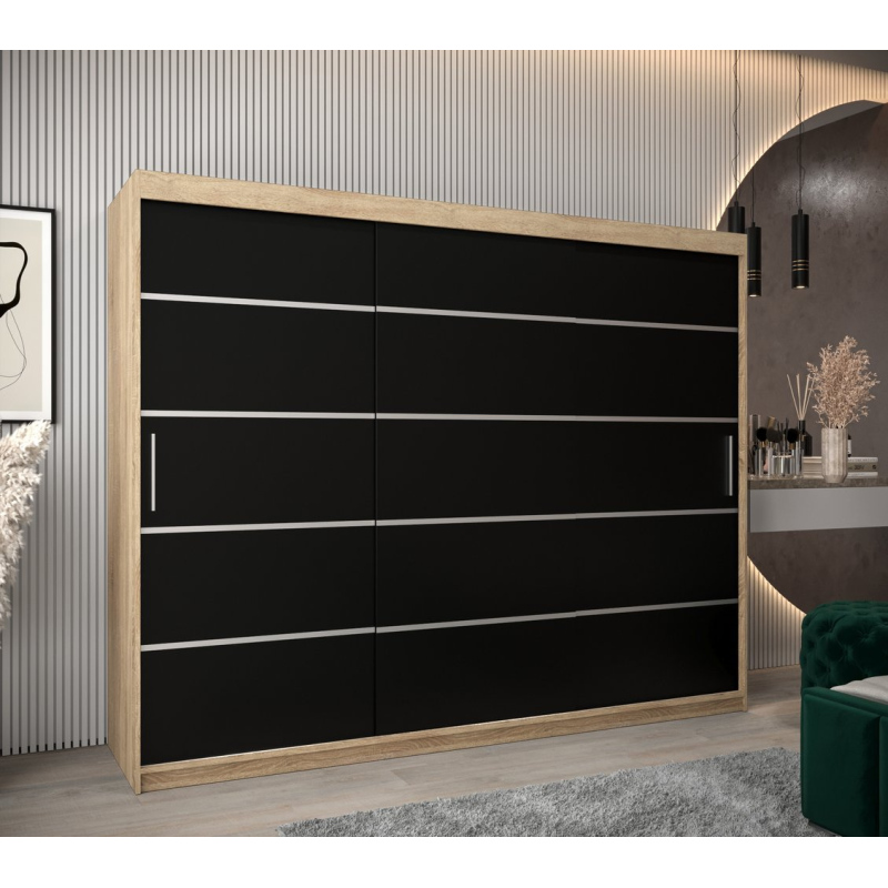 Šatníková skriňa ENNI - šírka 250 cm, dub sonoma / čierna