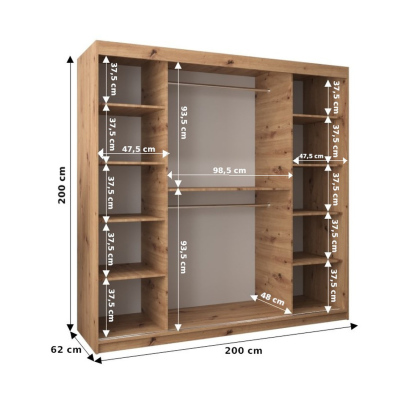 Šatníková skriňa ENNI - šírka 200 cm, dub sonoma / čierna