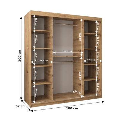 Šatníková skriňa ENNI - šírka 180 cm, dub sonoma / čierna