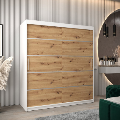 Šatníková skriňa ENNI - šírka 180 cm, biela / dub artisan