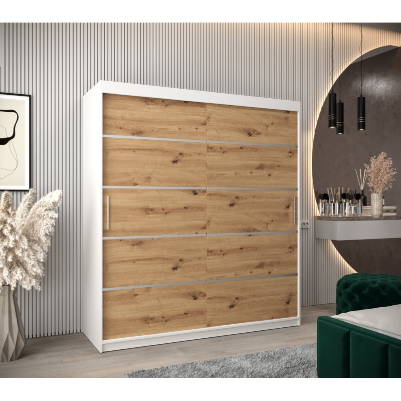 Šatníková skriňa ENNI - šírka 180 cm, biela / dub artisan