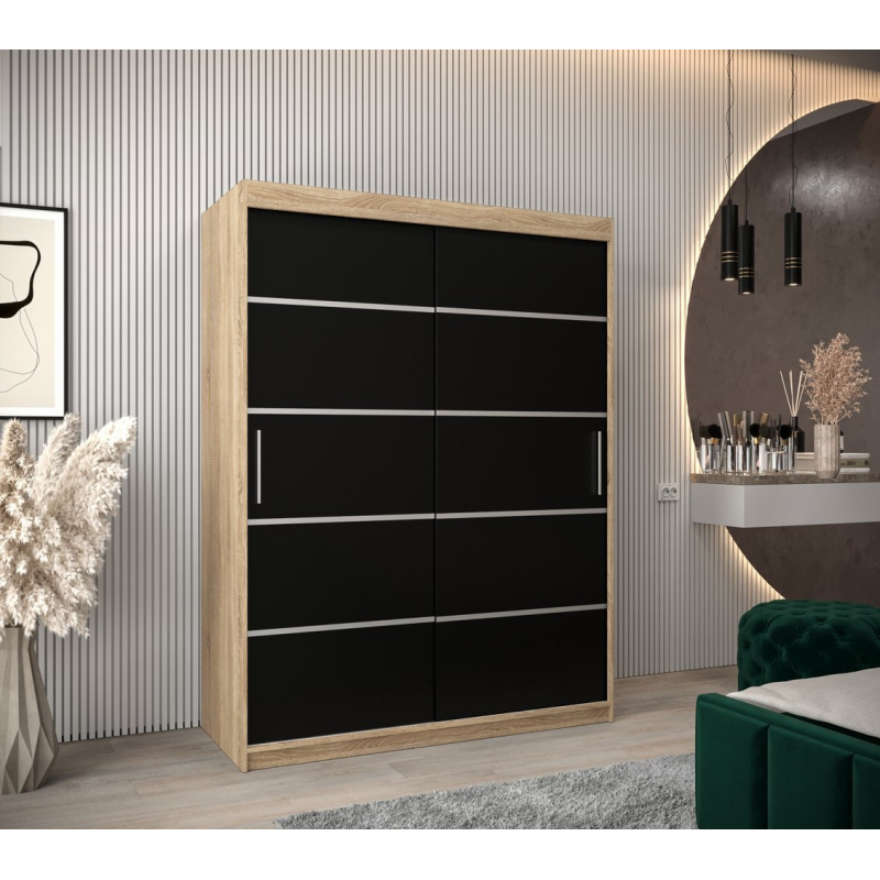 Šatníková skriňa ENNI - šírka 150 cm, dub sonoma / čierna