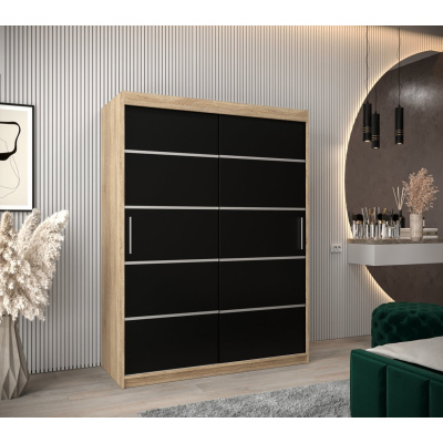 Šatníková skriňa ENNI - šírka 150 cm, dub sonoma / čierna