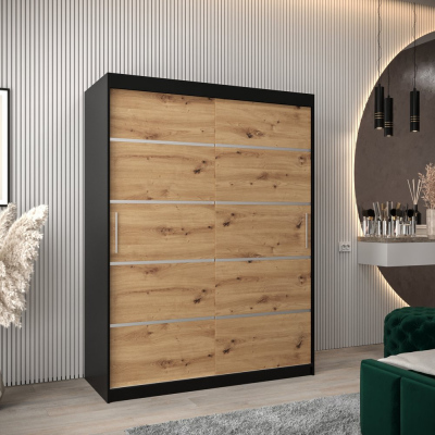 Šatníková skriňa ENNI - šírka 150 cm, čierna / dub artisan