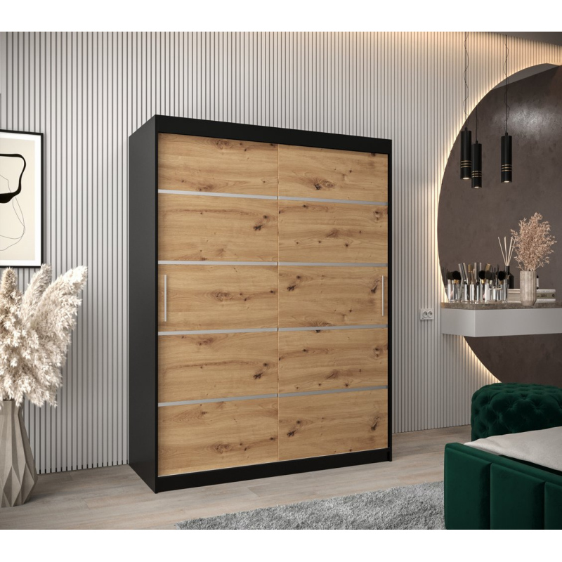 Šatníková skriňa ENNI - šírka 150 cm, čierna / dub artisan