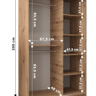 Šatníková skriňa ENNI - šírka 120 cm, dub sonoma / čierna