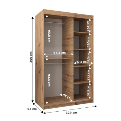 Šatníková skriňa ENNI - šírka 120 cm, dub sonoma / čierna