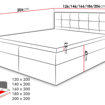 Boxspringová manželská posteľ 180x200 CLARA - svetlá šedá + topper ZDARMA